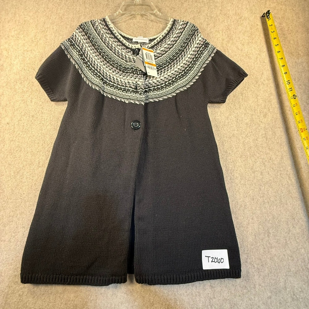 Charter Club Womens Fair Isle Short Sleeve Cardigan Sweater Black Small NWT Y2K
